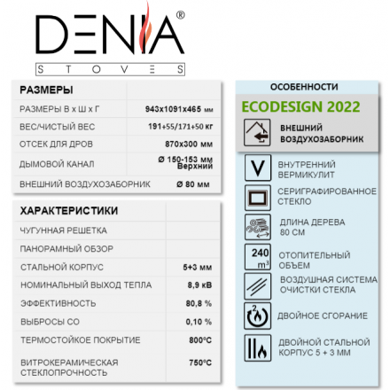 Печь-камин Denia Panoramic + Stove Bench Амазонка бай фото в Борисове