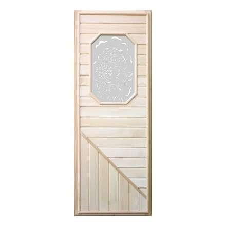 Дверь деревянная для бани DoorWood 1850x750 Вагонка со стеклом 8ми угольным, коробка липа в Борисове