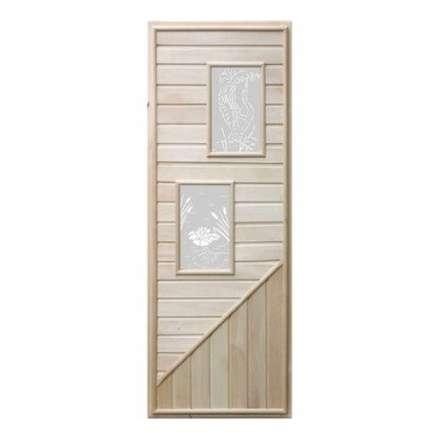 Дверь деревянная для бани DoorWood 1850x750 Вагонка 2 стекла прямоугольных, коробка липа в Борисове