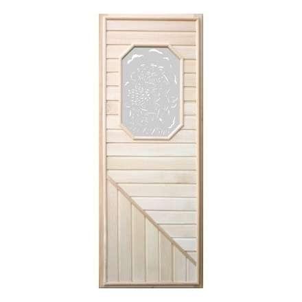 Дверь деревянная для бани DoorWood 1850x750 Вагонка со стеклом прямоугольным, коробка липа в Борисове