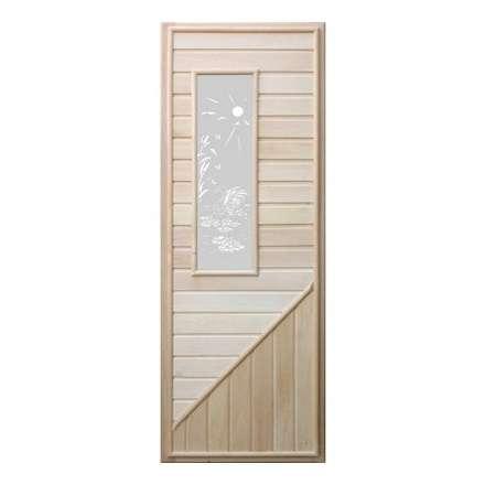 Дверь деревянная для бани DoorWood 1850x750 Вагонка со стеклом прямоугольным, коробка липа в Борисове
