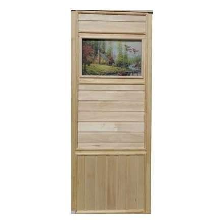 Дверь деревянная для бани DoorWood Эконом 1840x740 со стеклом ФП Летят Утки в Борисове