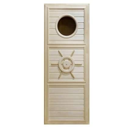 Дверь деревянная для бани DoorWood Штурвал 1840x740 с иллюминатором в Борисове