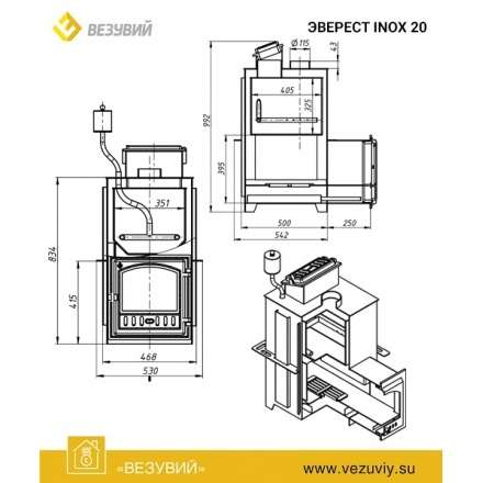 Печь для бани Везувий Эверест Inox 20 (280) под облицовку в Борисове