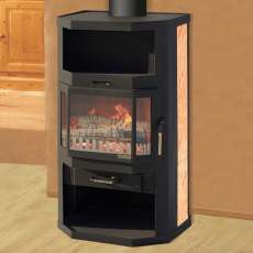 Недорогая отопительная печь-камин со стеклом Мета-Бел Ангара фото в интерьере в Борисове