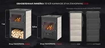 Недорогой камин с большим стеклом ЭТНА (Панорама) с плитой "Антрацит" высокий фото в Борисове