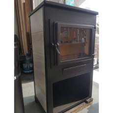 Стальной российский камин ЭТНА (Панорама) с плитой и ТО "Антрацит" высокий фото в Борисове