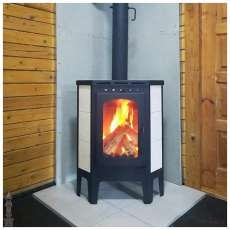 Стальной камин Бавария угловая Амазонка бай фото в интерьере в Борисове