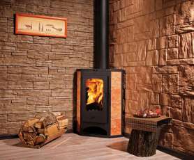 Недорогая печь-камин со стеклом Бавария угловая с плитой фото  в Борисове