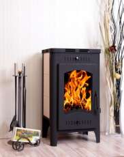 Стальной камин со стеклом Бавария Оптима с плитой фото в интерьере в Борисове