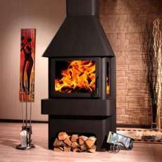 Печь-камин Бавария три стекла графит фото в интерьере в Борисове