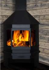 Печь-камин Бавария Мюнхен пристенно-угловой черный фото в интерьере в Борисове