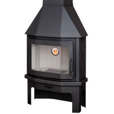 Стальной камин Бавария Мюнхен с огромным стеклом пристенно-угловой черный фото в интерьере в Борисове