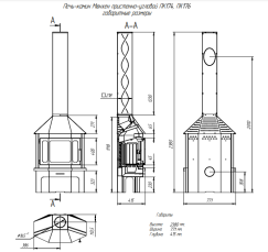 Стальной камин с шамотом Бавария Мюнхен графит фото схема в Борисове