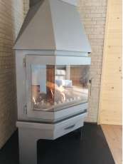 Стальной камин Мюнхен угловой графит фото с боку в Борисове