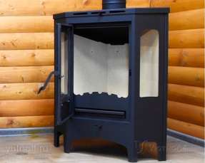 Стальной камин со стеклами Бавария панорама угловая фото в интерьере в Борисове