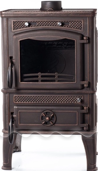 Печь-камин чугунный FireWay Dacha с варочной поверхностью патина бронза Амазонка бай фото в Борисове