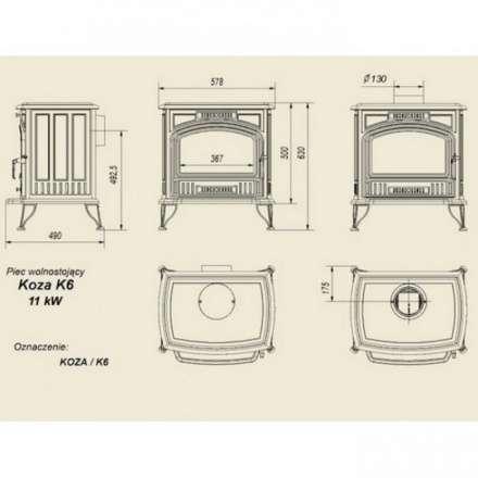 Отопительная печь Kratki Koza/K6 (декор дверцы) Амазонка бай фото в Борисове