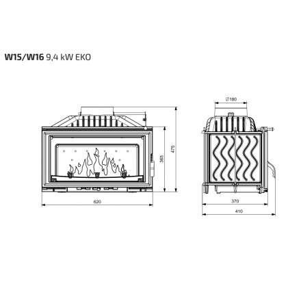 Каминная топка Kawmet W15 STANDARD 9,4 кВт EKO в Борисове