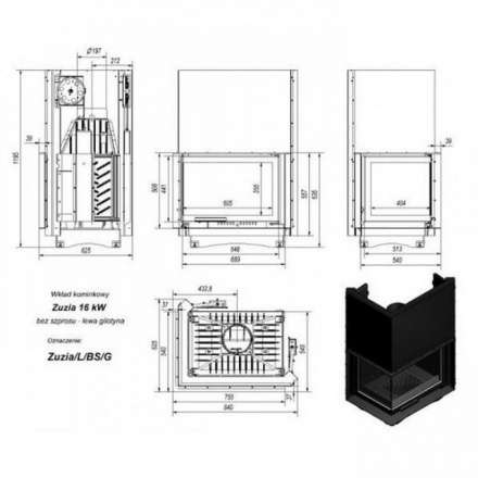 Каминная топка Kratki Zuzia/L/BS/G (угловое стекло слева, гильотина) в Борисове