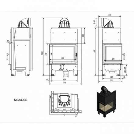 Каминная топка Kratki MBZ/P/BS (угловое стекло справа) в Борисове