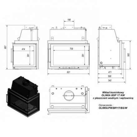 Каминная топка Kratki Oliwia/PW/BP/17/BS/W (угловое стекло справа, змеевик) в Борисове