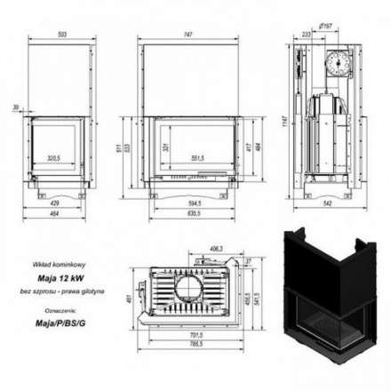 Каминная топка Kratki Maja/P/BS/G (угловое стекло справа,гильотина) в Борисове