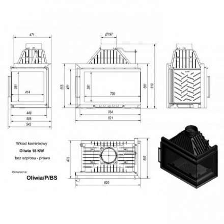 Каминная топка Kratki Oliwia/P/BS (угловое стекло справа) в Борисове