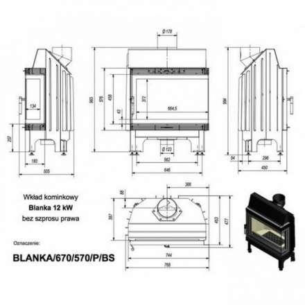 Каминная топка Kratki Blanka/670/570/P/BS (угловое стекло справа) в Борисове