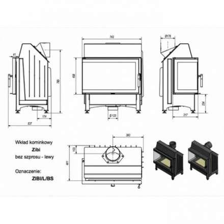 Каминная топка Kratki Zibi/L/BS (угловое стекло слева) в Борисове