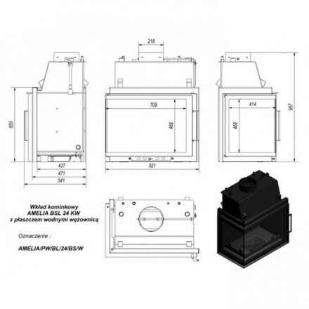 Каминная топка Kratki Amelia/PW/BL/24/BS/W в Борисове