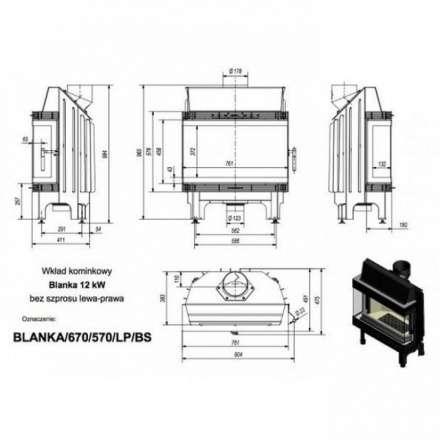 Каминная топка Kratki Blanka 670/570/LP/BS (угловое стекло слева-справа) в Борисове