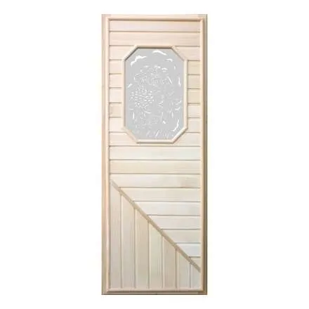 Дверь деревянная для бани DoorWood 1850x750 Вагонка со стеклом 8ми угольным, коробка липа в Борисове